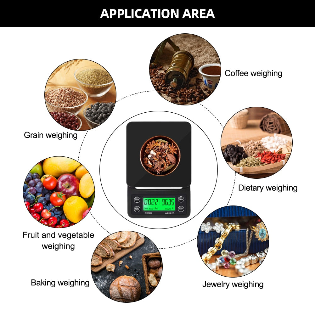 Drip Coffee Scale W/ Timer Portable Elektronisk Digital Kjøkkenvekt | Skanto
