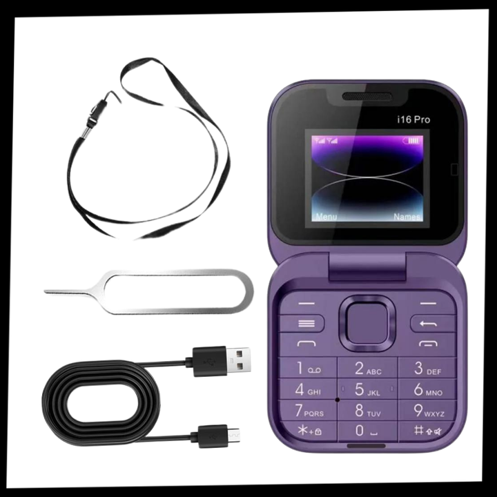 Liten sammenleggbar mobiltelefon med dobbelt sim-kort