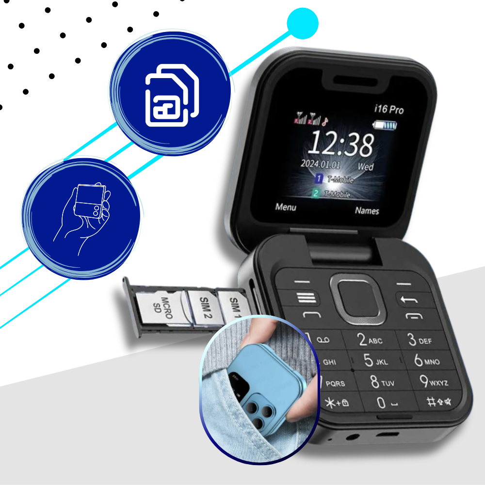 Liten sammenleggbar mobiltelefon med dobbelt sim-kort