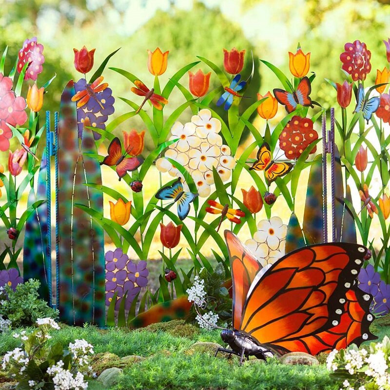 Fargerik Metall Sommerfugl og Blomst Hage Skjerm | Skanto