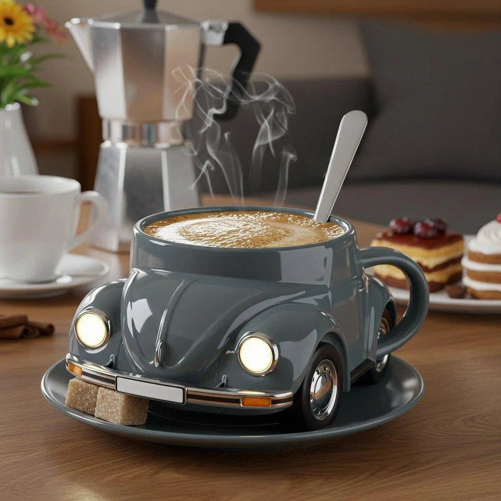 RetroCar Keramik-Kaffeebecher – Einzigartiges 3D-Design for Kaffee and Tee