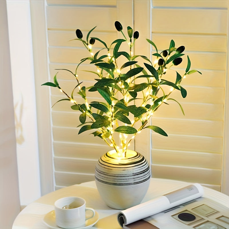 Skanto | Belyst Oliventre LED Lampe – Moderne Dekor for Festlige Anledninger, Bryllup, Bursdager og Feststemning, Ideell for Spisebord, Skap eller Kafé Dekor