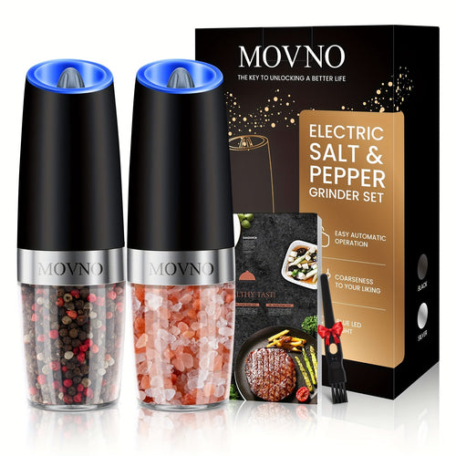 Skanto | Gravity Elektrisk Salt- og Pepperkvern Sett: Batteridrevet med LED-lampe, en-hånds automatisk betjening, justerbar grovhet, svart - Kjøkken Gadget Gaveidé