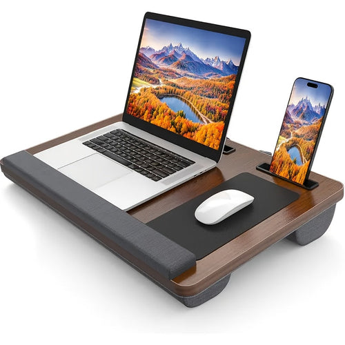 Ergonomisk bærbar pc-stasjon med håndleddsstøtte og enhetslommer | Skanto