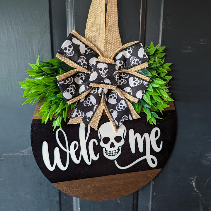 Skanto | Halloween Spooky Skull Front Door Wreath | Rustikk Velkomstskilt