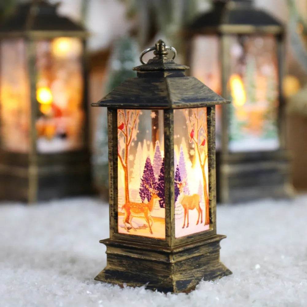 Skanto | Julelys Lys Led Snøreinsdyr Lantern Lys Vintage Slott Julenisse Snømann Hengende Lantern Lampe Nyttårsfeiring Dekorasjon