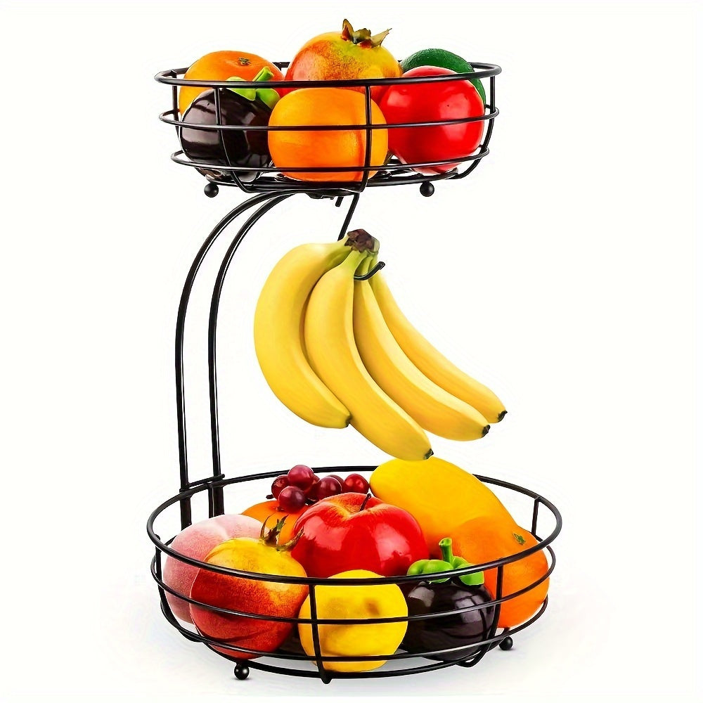 Skanto | 2-lags oval fruktkurv med bananholder – metall kjøkkenorganisator