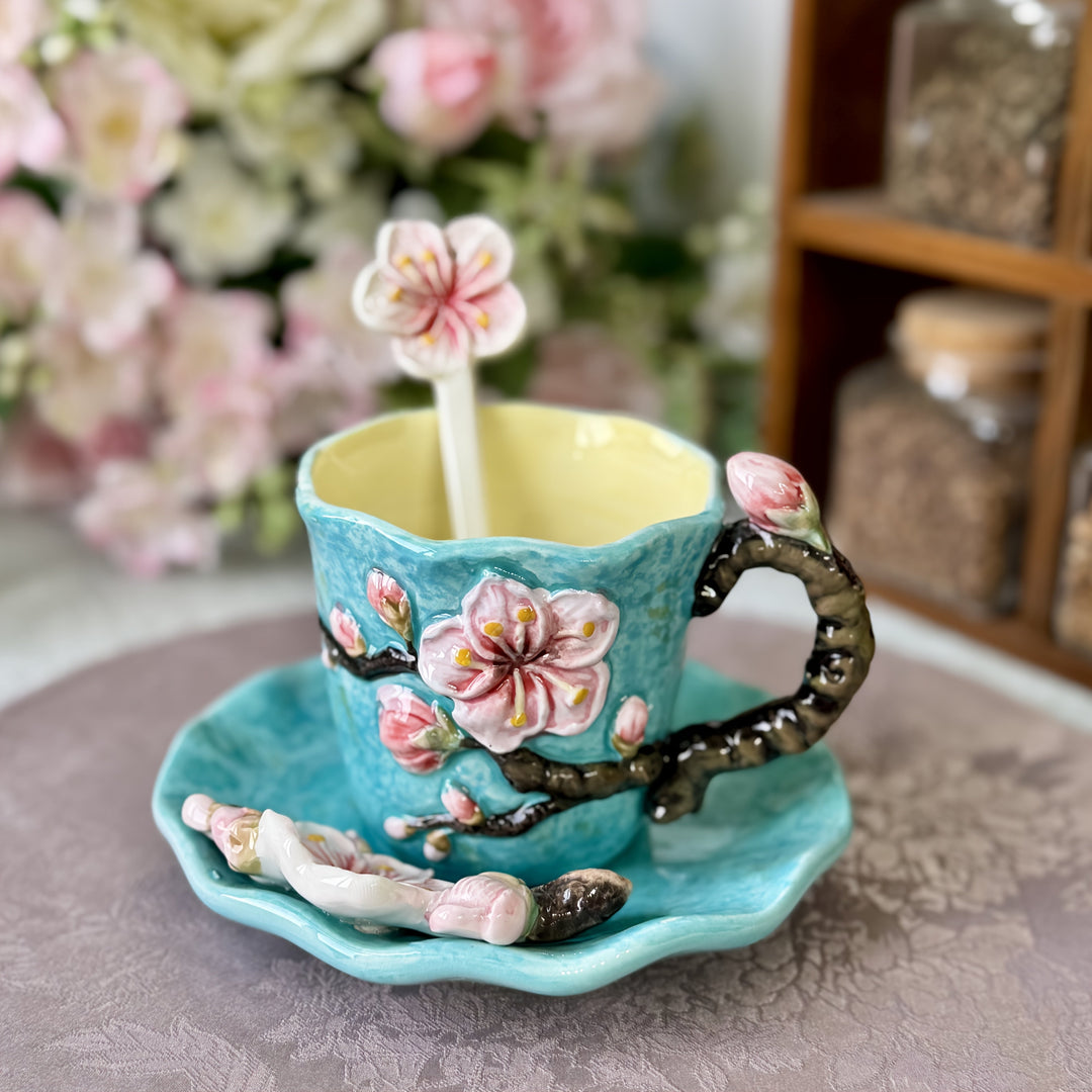 ArtSip Keramikkopp & Underskål Sett – Håndmalte 3D-design inspirert av Van Gogh | Skanto