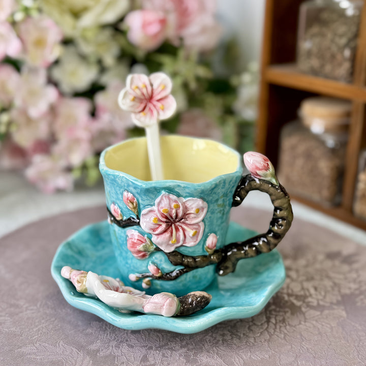ArtSip Keramikkopp & Underskål Sett – Håndmalte 3D-design inspirert av Van Gogh | Skanto