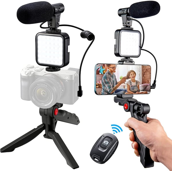 Skanto | Profesjonelt Videomikrofonsett med Stativ og LED Videolys