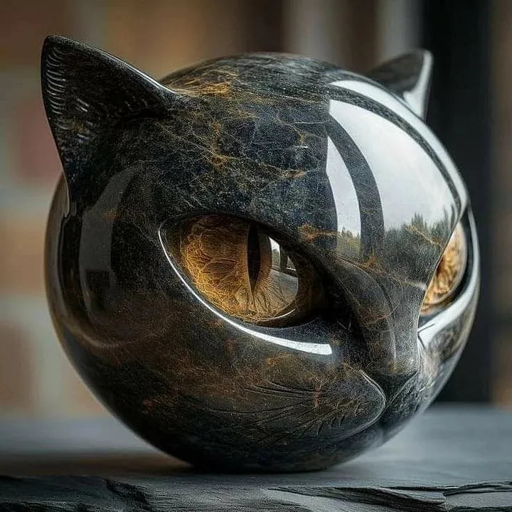 Skanto | NoirCat Skulptur – Svart Katthode med Hypnotiske Øyne