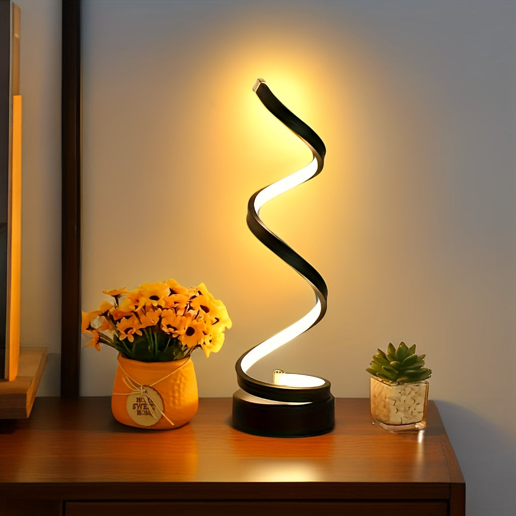 Norvo | Modern Spiral Table Lamp – Kreativ LED Skrivebordslampe med Mild Varme Lys, Perfekt for Soverom, Stue, og Studie Dekor