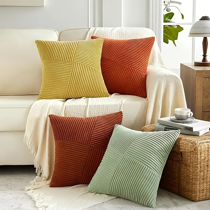 Skanto | NordLiv Putetrekk Sett | Boho Stil | Myk Cord | 2 stykker, 45×45 cm, 50x50cm