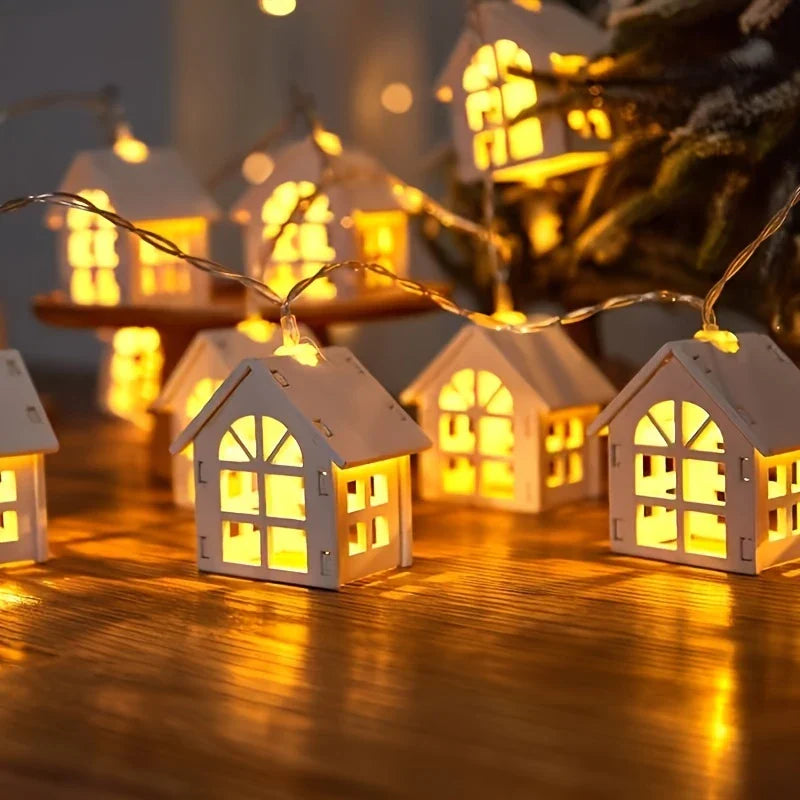 Skanto | LED-eventyrlys med mini hus - Dekorativ julebelysning til innendørs bruk