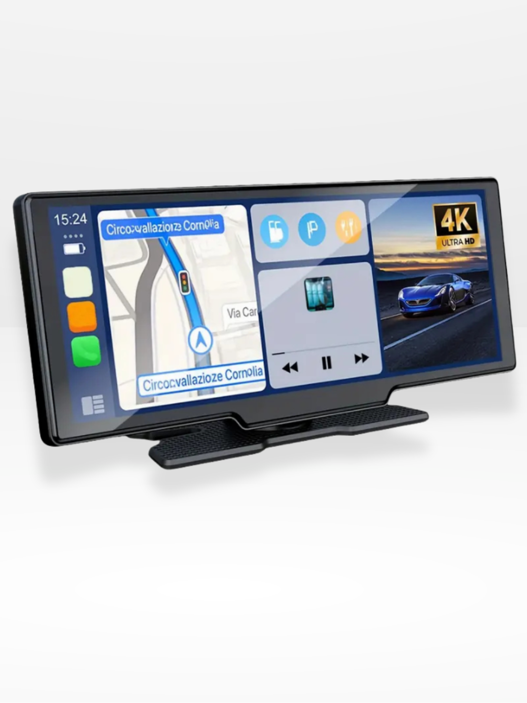 Skanto | Trådløs CarPlay-skjerm med innebygd 4K dashcam og valgfri bakkamera – 10,26" IPS-skjerm