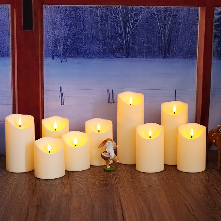 Skanto | GlowLuxe Flameless LED Lys Sett (9-delt) – Med Fjernkontroll og Glitterfinish