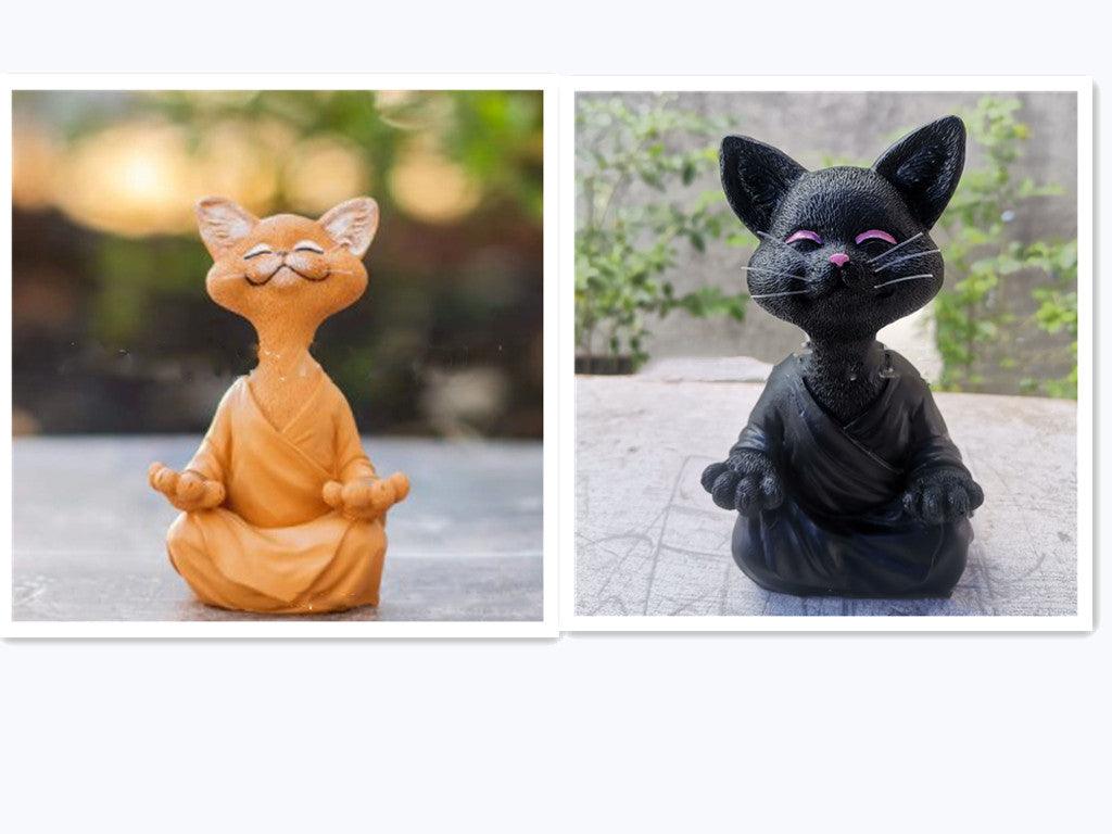 Skanto | Lekker svart Buddha katt figur meditasjon yoga samleobjekt glad katt dekor hjem hagedekorasjon hageornament