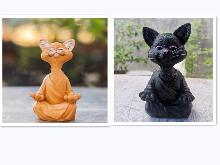 Skanto | Lekker svart Buddha katt figur meditasjon yoga samleobjekt glad katt dekor hjem hagedekorasjon hageornament