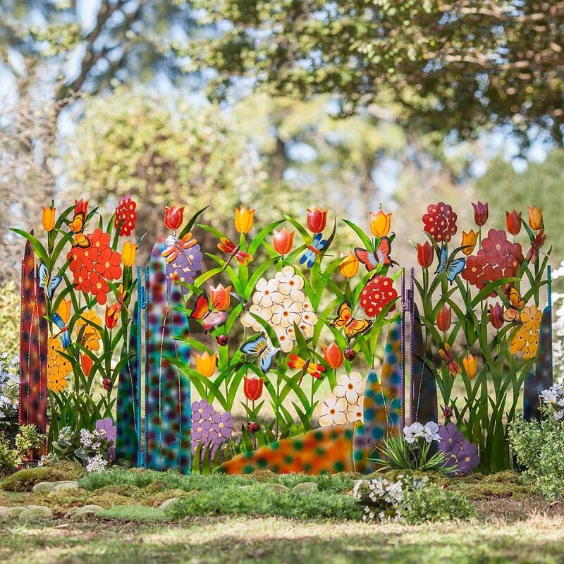Fargerik Metall Sommerfugl og Blomst Hage Skjerm | Skanto