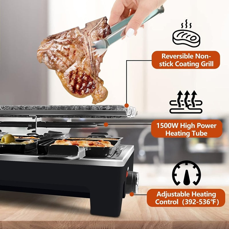 Norvo | Elektrisk Grill 2-i-1 med Raclette-fat og Non-Stick