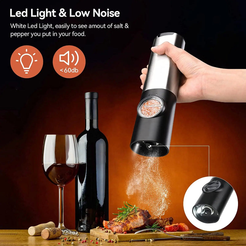 Elektrisk salt pepperkvern sett USB oppladbar automatisk krydderkvern | Skanto