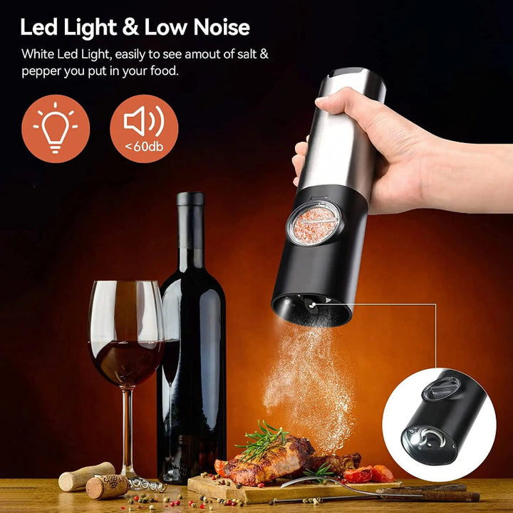 Elektrisk salt pepperkvern sett USB oppladbar automatisk krydderkvern | Skanto