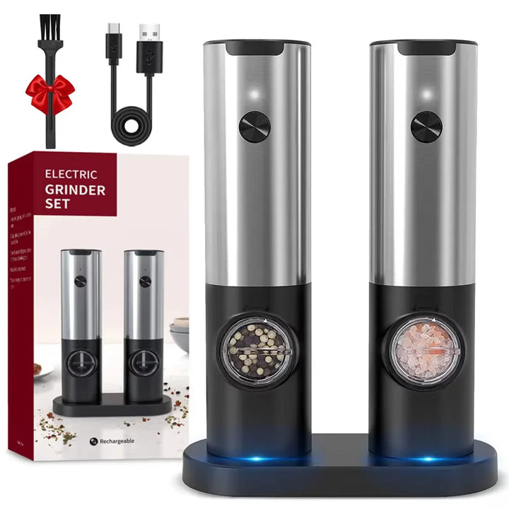Elektrisk salt pepperkvern sett USB oppladbar automatisk krydderkvern | Skanto