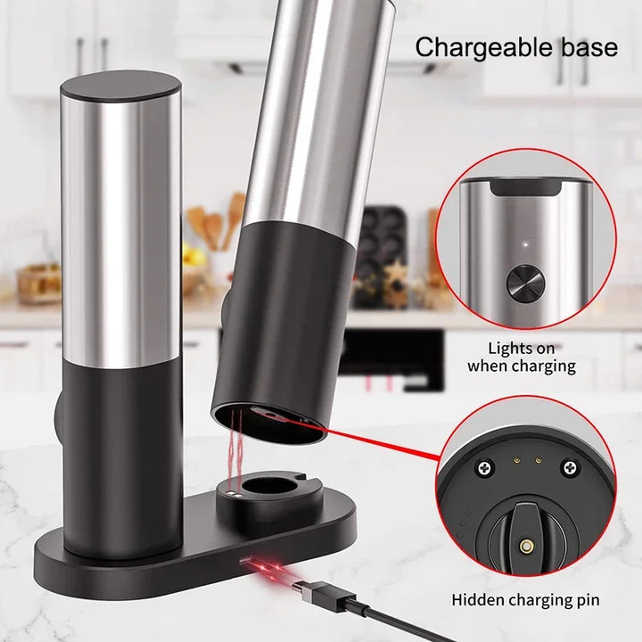 Elektrisk salt pepperkvern sett USB oppladbar automatisk krydderkvern | Skanto