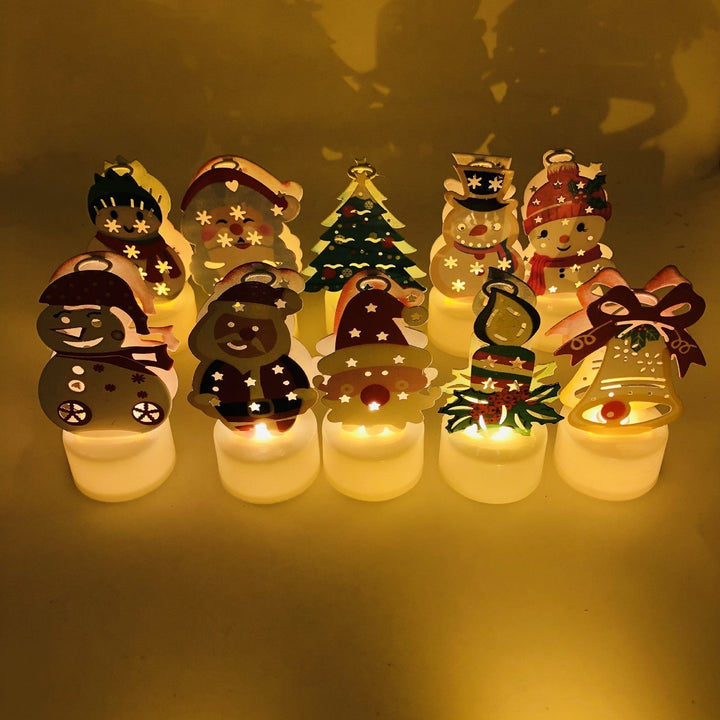 Skanto | Elektroniske LED Julelys Lamper - Sett med 10 - Søte Nisse, Snømann & Tre Nattlys for Festlig Hjem, Fest & Hagedekor