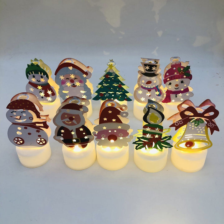 Skanto | Elektroniske LED Julelys Lamper - Sett med 10 - Søte Nisse, Snømann & Tre Nattlys for Festlig Hjem, Fest & Hagedekor