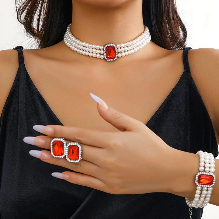 Skanto | Elegant Perle Diamant Smykke, Armbånd og Ørepynt Sett