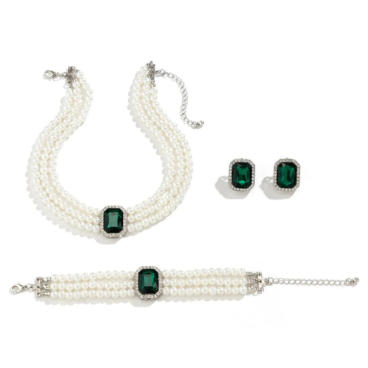 Skanto | Elegant Perle Diamant Smykke, Armbånd og Ørepynt Sett
