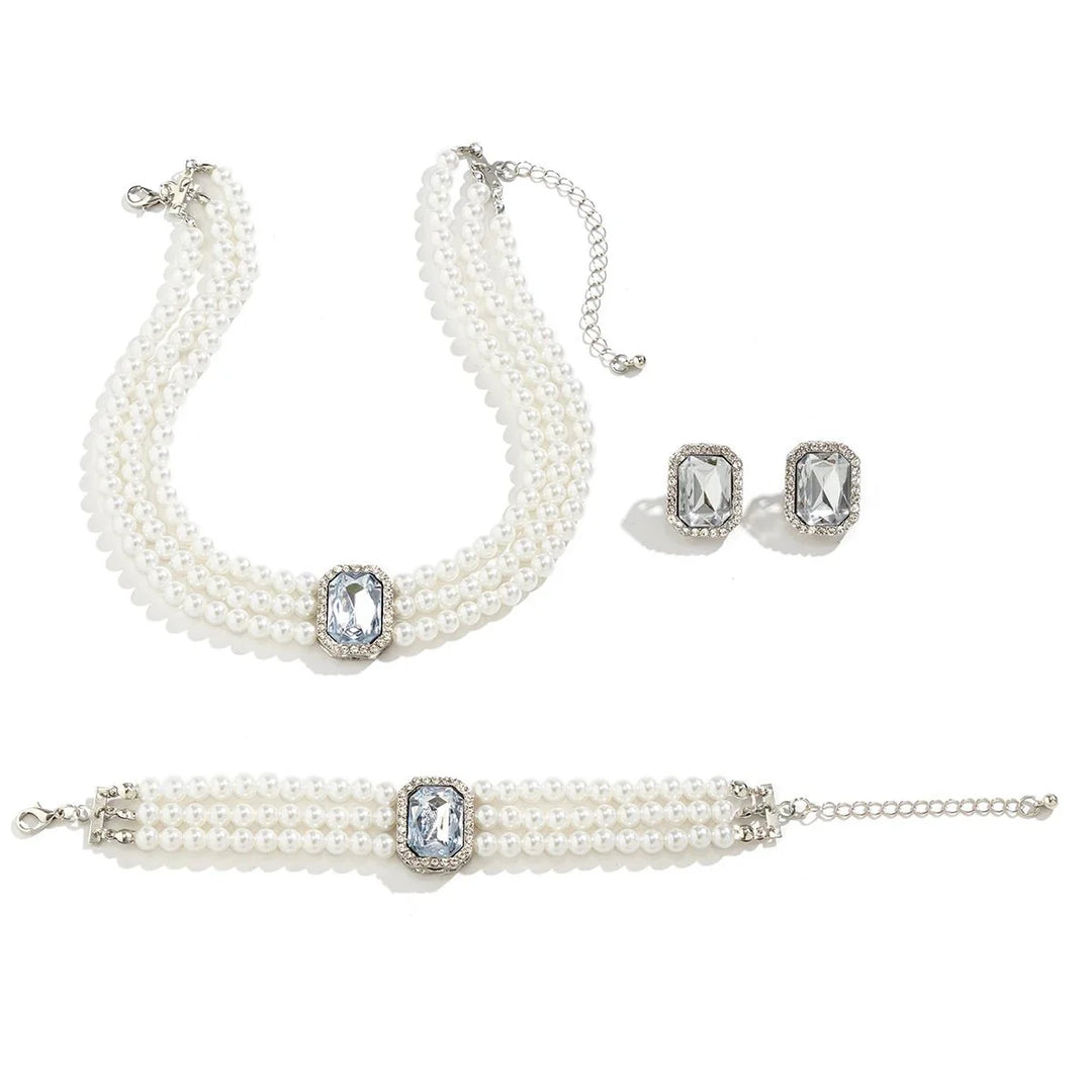 Skanto | Elegant Perle Diamant Smykke, Armbånd og Ørepynt Sett