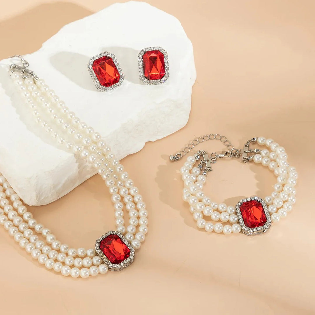 Skanto | Elegant Perle Diamant Smykke, Armbånd og Ørepynt Sett