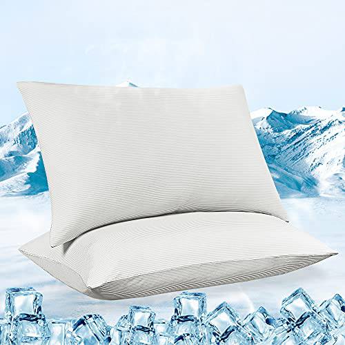 2-Pack Kjøling Putetrekk – Premium Silke Hvit Striper, Teknologi, Q-Max 0.3 | Skanto
