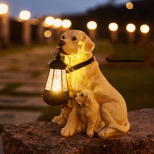 Solarbetriebene Garten-Hundestatue mit Beluchtung
