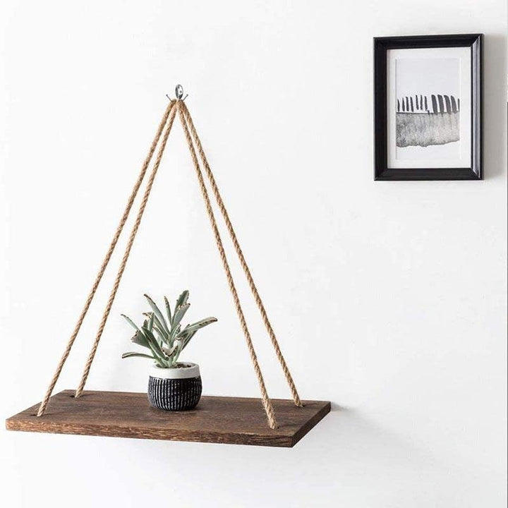 Skanto | Skandinavisk Tre Hengehyllen - Minimalistisk Flytende Vegghylle med Snor