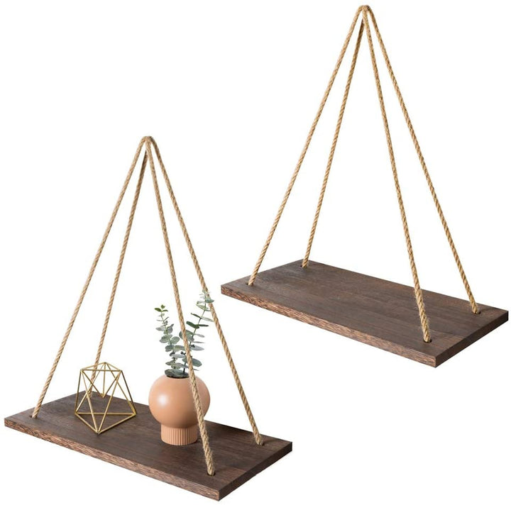 Skanto | Skandinavisk Tre Hengehyllen - Minimalistisk Flytende Vegghylle med Snor