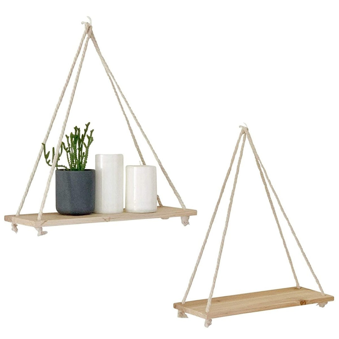 Skanto | Skandinavisk Tre Hengehyllen - Minimalistisk Flytende Vegghylle med Snor