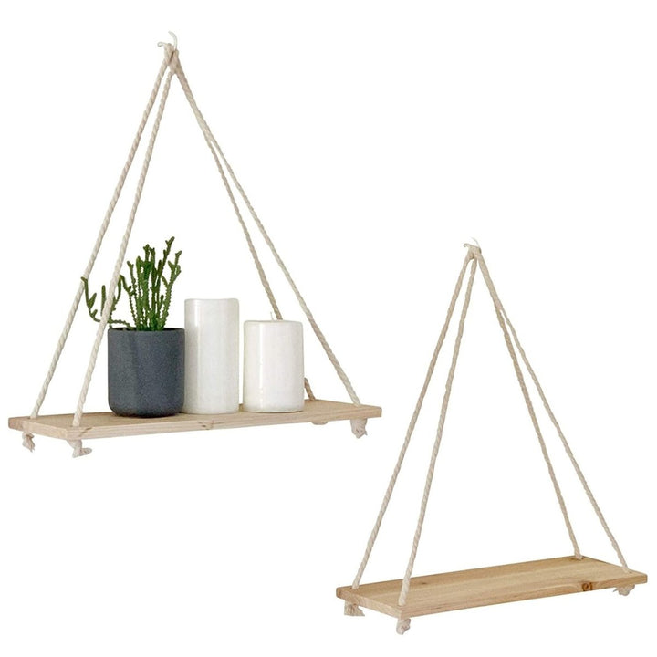 Skanto | Skandinavisk Tre Hengehyllen - Minimalistisk Flytende Vegghylle med Snor