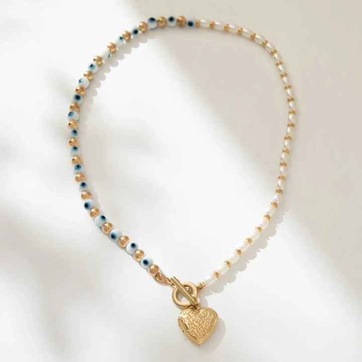 Skanto | Ondt Øye Perle Hjerte Locket Halssmykke