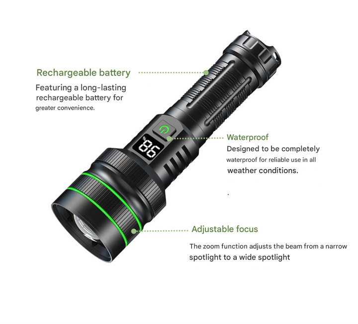 Skanto | Ekstrem lyssterk og zoombar LED-lommelykt - PowerBeam