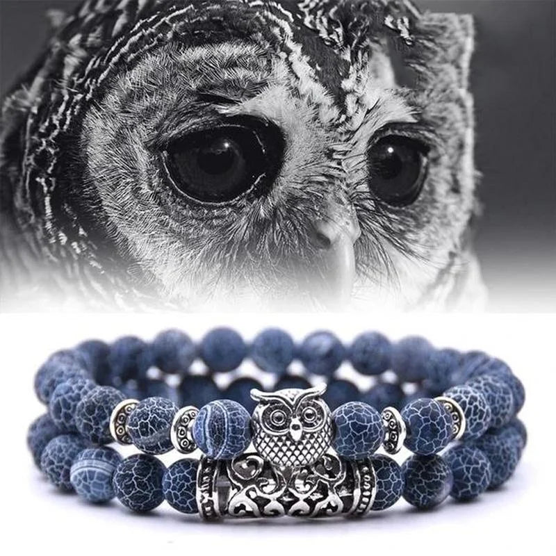Skanto | Ugle Charm Naturlig Stein Armbånd