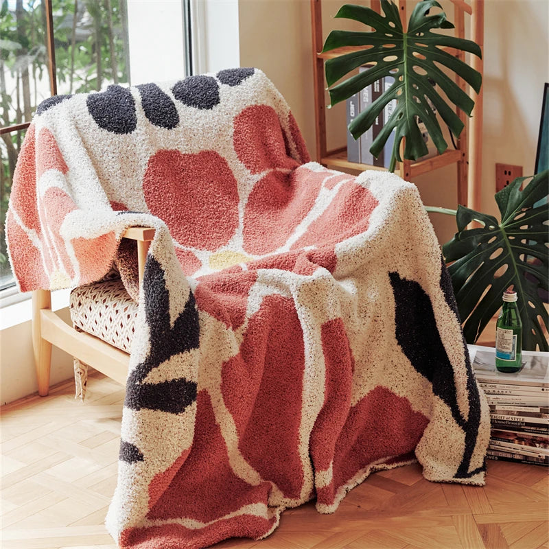 Skanto | Boho Blomst Blader Mikrofiber Strikket Teppe - Myk, Koselig, og Dekorativ