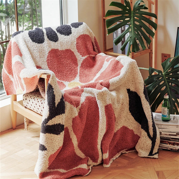 Skanto | Boho Blomst Blader Mikrofiber Strikket Teppe - Myk, Koselig, og Dekorativ