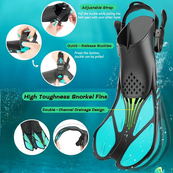 Skanto | Snorkel finner SeaVana Glide | Justerbare & Korte | Åpen Hæl | For Reise & Fritid | Unisex