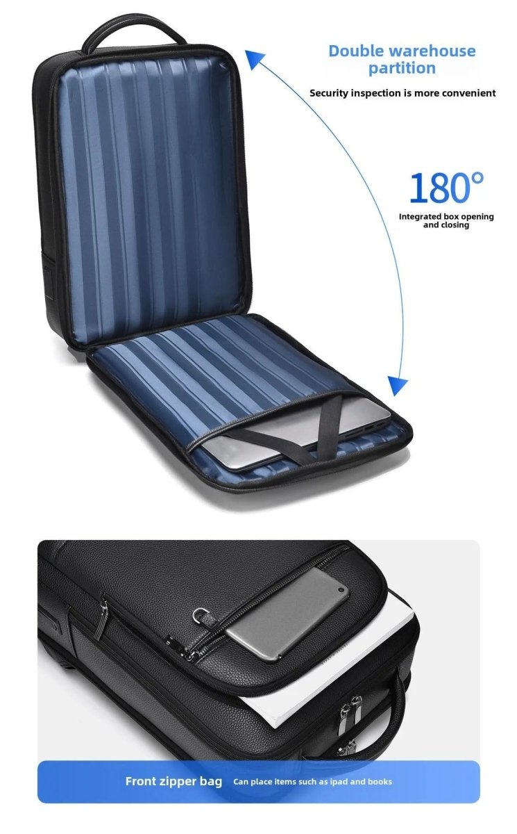 Skanto | Elegant lær ryggsekk for menn/kvinner med USB-port for laptop og hverdagsbruk, 15,6 tommer, svart