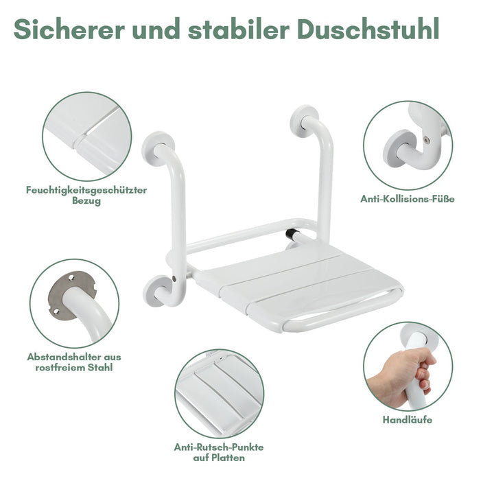 Foldbar dusjsete med armlener veggmontert | Skanto