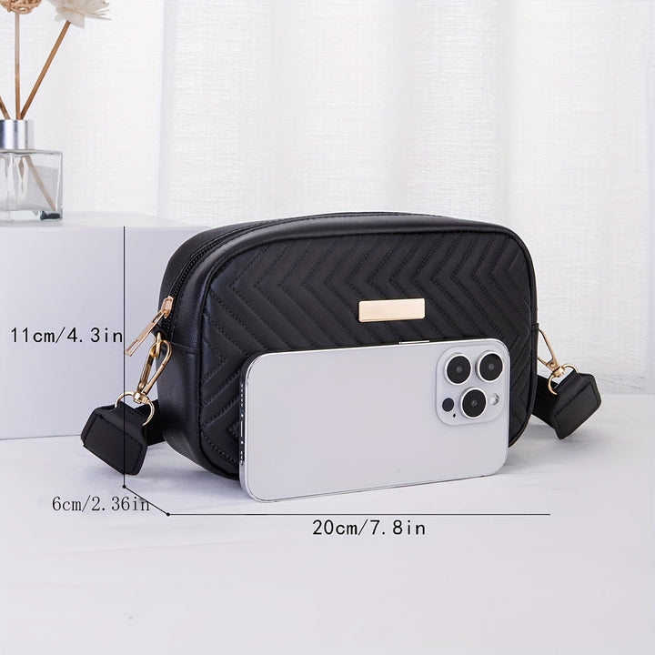 Skanto | NoirGlitz Polstret PU Messenger Bag – Svart Elegant Skulderveske med Paljetter og Avtakbar Stropp