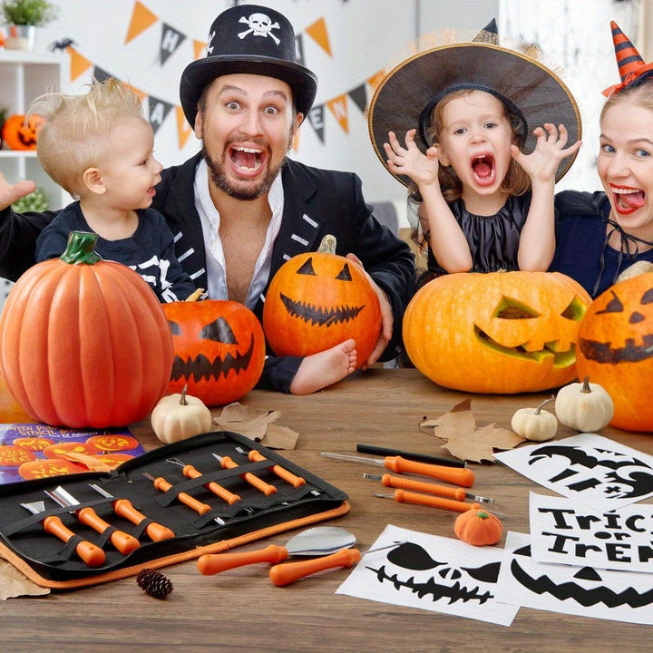 Skanto | Halloween Pumpkin Carving Kit med maler | Enkle uthulede gresskar gjenbrukbare verktøy